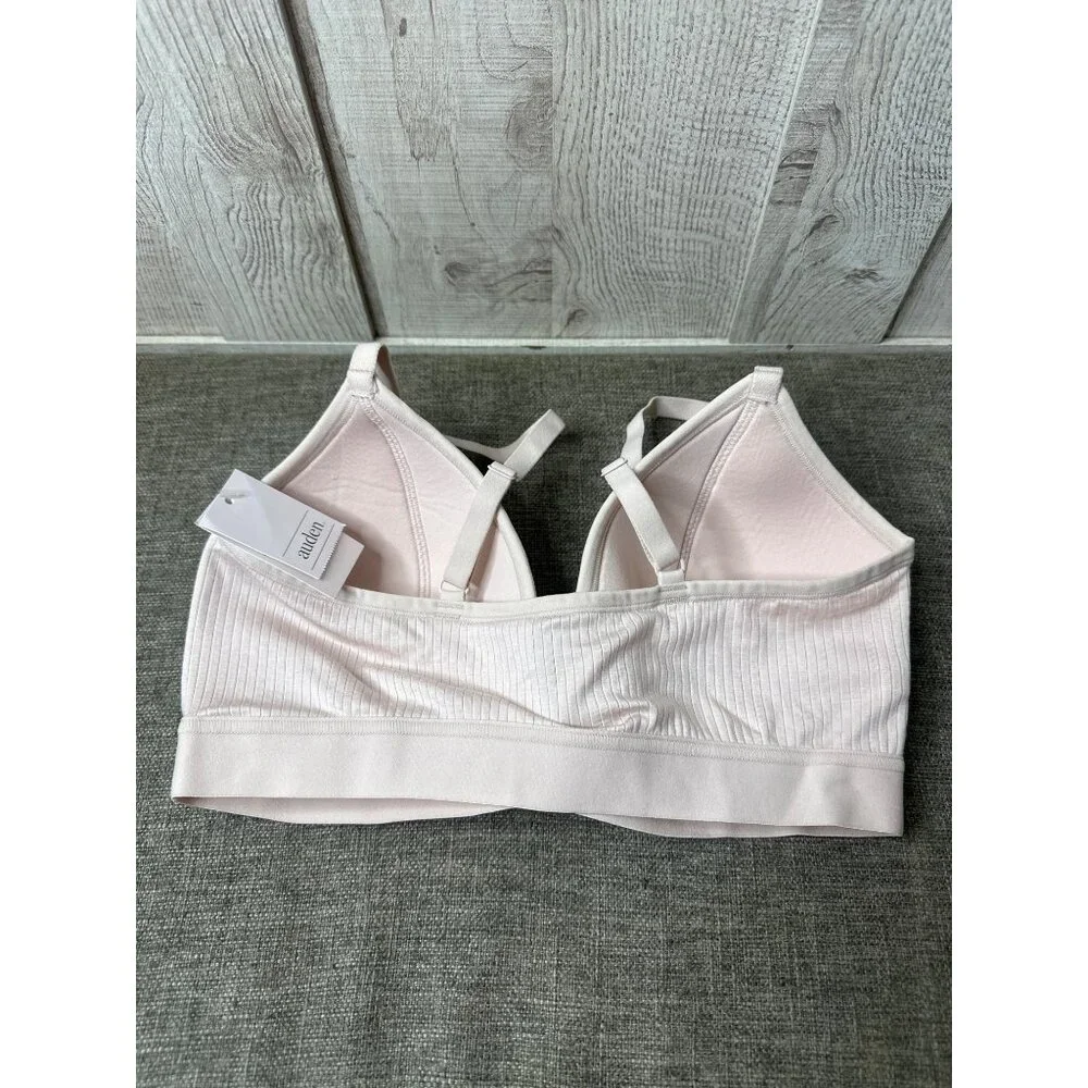 Auden Womens Light Pink Ribbed Wireless Padded Bra Large w/ Adjustable Straps